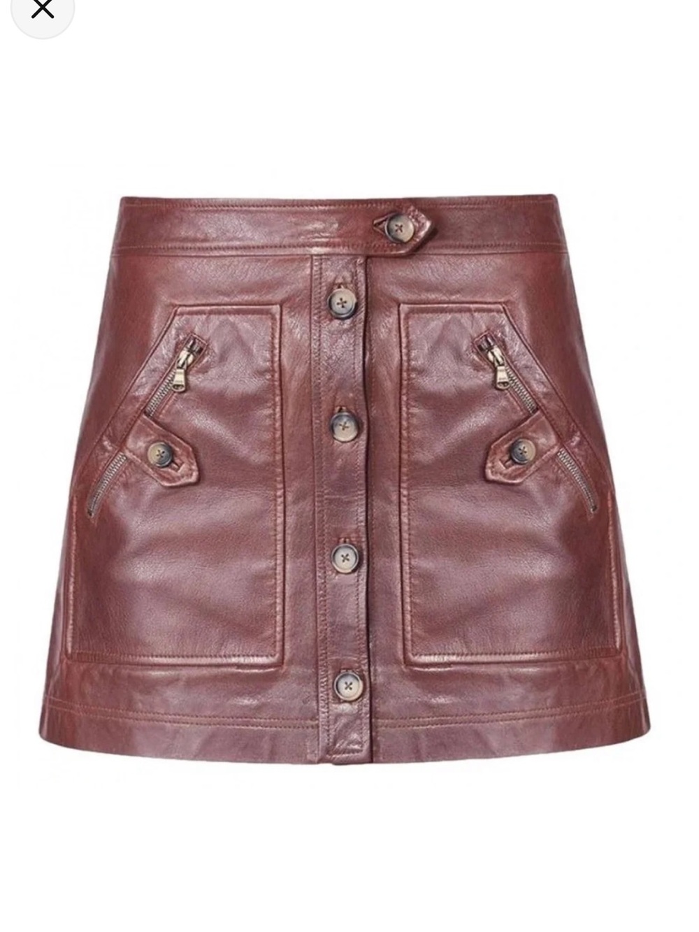 Veronica Beard Monroe Brown Leather Button Skirt
